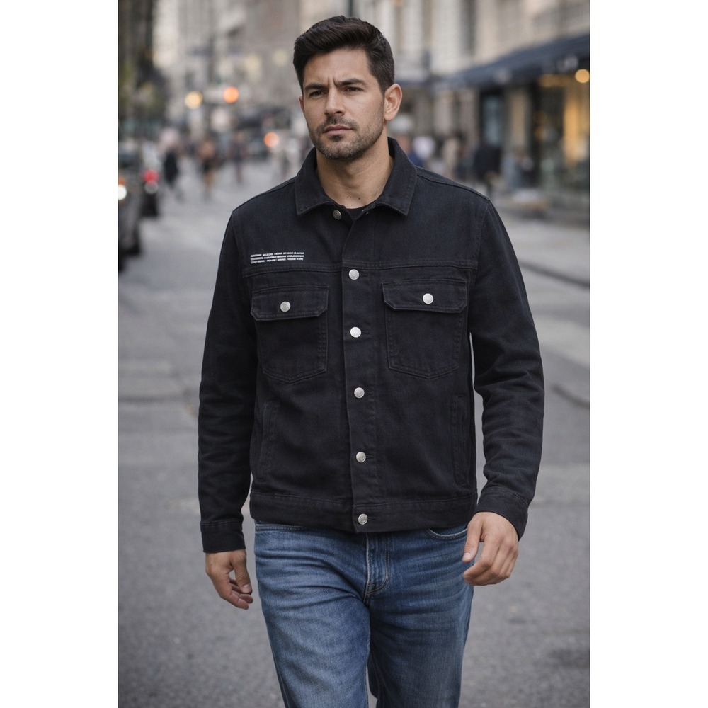 Pangaia Denim Jacket Black Button Front Utility Style Medium